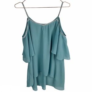 Cold Shoulder Chiffon Sparkle Trim Top‎